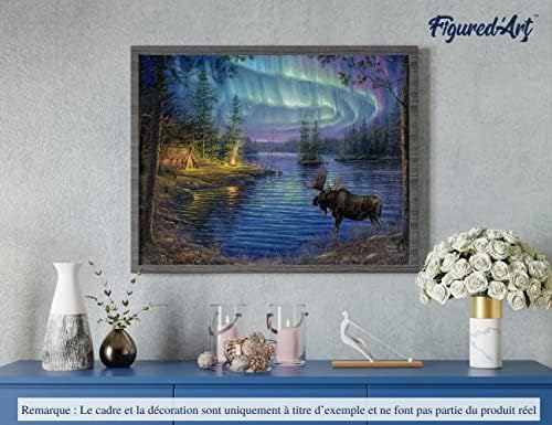 Figured'Art Paint by Numbers for Adults Moose and Aurora Borealis 16"x20" - Craft Art Painting DIY Kit Rolled Canvas Without Frame - Image 4