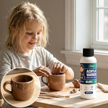 OSBANG 100ML Air Dry Clay Glaze, High Gloss Air Dry Clay Varnish, Protects Clay from Cracking, Scratches and Wear, Clear Sealant for Ceramics, Paintings, Wood and DIY Projects - Image 6