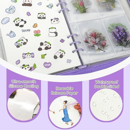 5-in-1 Sticker Organizer Book Reusable A5 Storage Binder with 220 Pockets,10 Release Papers, Zipper Album Sticker Collecting Display Keeper (Purple) - Image 6
