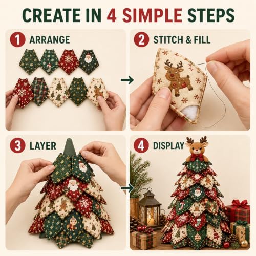 Wakczshy DIY Quilted Christmas Tree Kit, 3D Quilt Kits for Beginners, Elf - Image 4