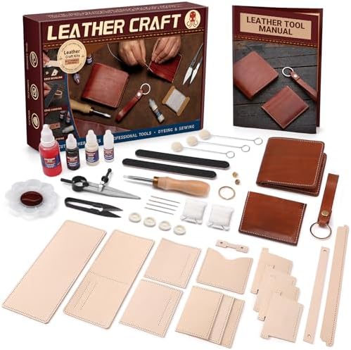 CBHGFEA 51Pcs Leather Working Kit, Vegetable Tanned Leather Craft Kit by CBHGFEA