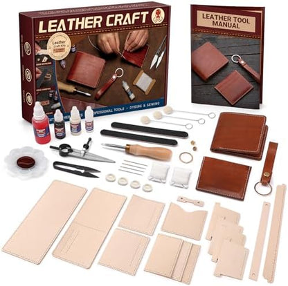 CBHGFEA 51Pcs Leather Working Kit, Vegetable Tanned Leather Craft Kit by CBHGFEA