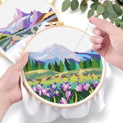 ERKOON Embroidery Kit for Beginners, 5 Sets Flower Cross Stitch Set for Adults Include Embroidery Cloth Hoops Threads for Craft Lover Hand Stitch with Skill Techniques (Landscape) - Image 5