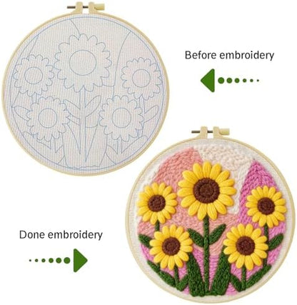 ZuoAnLF Punch Needle Kit for Beginners and Adults, DIY Easy Sunflower Punch Needle Set, Includes Pattern, Tools, Yarn, Embroidery Hoop and Instructions, for Creating Punch Needle Artworks - Image 7