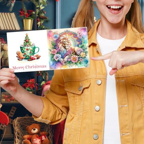 jinglinhh 6pcs Diamond Art Painting Flowers Butterfly Dragonfly Lion Tiger Hummingbird Greeting Cards with Envelopes, DIY Card Making Kits for Adults, Diamond Art Postcards Holiday Cards Craft Gifts - Image 7