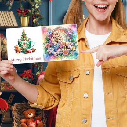 jinglinhh 6pcs Diamond Art Painting Flowers Butterfly Dragonfly Lion Tiger Hummingbird Greeting Cards with Envelopes, DIY Card Making Kits for Adults, Diamond Art Postcards Holiday Cards Craft Gifts - Image 7