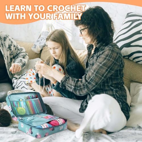 HATINXIA 58pcs Crochet Kit Beginners, Crochet Hook Set with Yarn, Portable Crocheting Kit for Starter, Ergonomic Crochet Needles Tools DIY Knitting Accessories for Experienced Crochet Lovers, Floral - Image 7
