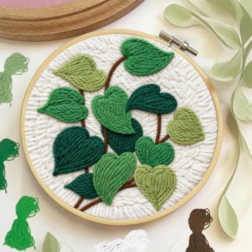 BEUNITONE Punch Needle Kit for Adults Beginners, Easy Vines and Leaves Needlepoint Crafts Kit for Adults, Complete Embroidery Starter Kit with Pre-Print Pattern and Hoop for Home Decor 7.9"x7.9" - Image 5