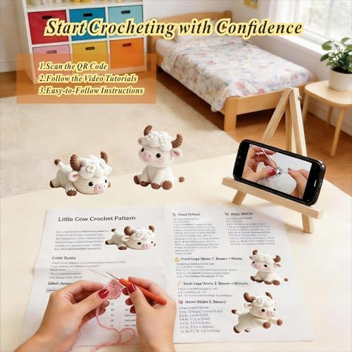Morcolplus Skyward Bull Crochet Kit for Beginners, Amigurumi Bull Crochet Starter Kit with Step-by-Step Video Tutorials, DIY Yarn Craft Crochet Animal Kit, Cute Creative Gift - Image 3