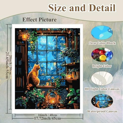 Night Paint by Numbers Kit for Adults, Adult Paint by Number Cat 16x20 Inch - Image 4