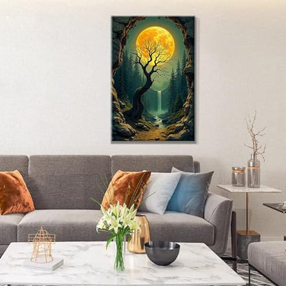 JOOZ Paint by Numbers Kit for Adults with Frame Moon Paint by Number with Easel Tree Adult Paint by Number Kits Framed Canvas Mountain Waterfall Oil Painting Kits for Gift Home Wall Decor 8x12 Inch - Image 7