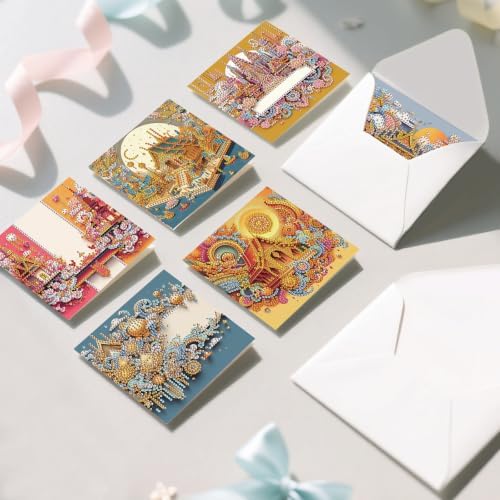 6PCS Palaces Diamond Art Painting Greeting Cards Kit with Envelopes - 5D DIY Diamond Art Card Kits for Adults - Handcrafted Postcards for Birthday & Holiday - Image 7