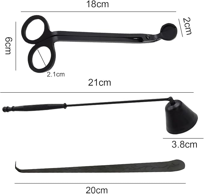 Set of 3, Candle Wick Trimmer, Candle Snuffer and Wick Dipper & Candle Accessory Set, Candle Care Kit for Candle Lover (Black)