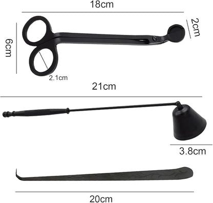 Set of 3, Candle Wick Trimmer, Candle Snuffer and Wick Dipper & Candle Accessory Set, Candle Care Kit for Candle Lover (Black)