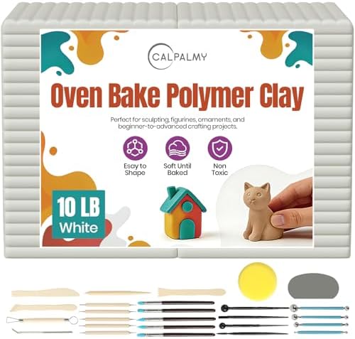 CALPALMY Oven Bake Polymer Clay 10lb with Tools Kit, White Sculpting Material for Modeling & Crafts, Soft Until Baked, Non-Toxic DIY Clay for Figurines, Miniatures, Jewelry & Pottery Projects by CalPalmy