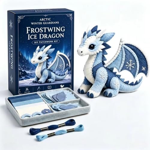 Arctic Winter Guardians DIY Patchwork Kit, Beginner Sewing Kit, 3D Stuffed Mythical Creature Needle, Portable Stuffed Animal Sewing Kit for Beginners, Pre-Cut Handmade Craft Kit (Frost Dragon) by Unknown