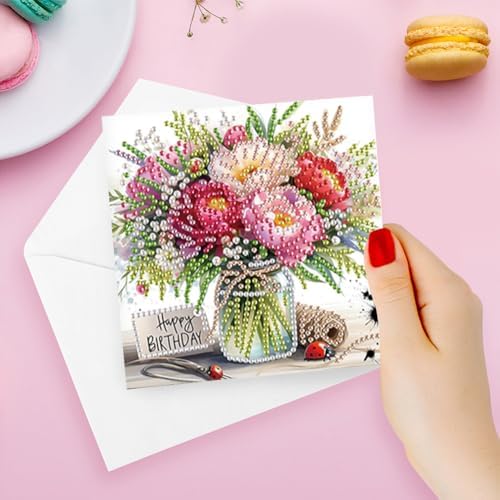 Diamond Art Greeting Cards Kit for Adults – 6Pcs Special Shaped DIY Diamond Painting Cards for Arts Crafts Making, Ideal for Christmas Birthday Thanksgiving Holiday Gift Giving (Bouquet-1) - Image 5