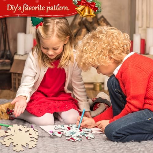 Large Size 7 inch Wooden Christmas Ornaments to Paint 10PCS, DIY Blank Snowflake Cutouts Unfinished Wood Ornament for Crafts Hanging Christmas Decorations, Wood Discs Ornament for Home Winter - Image 4
