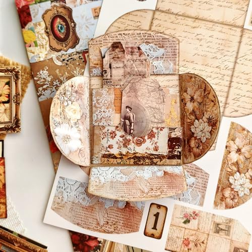 Vintage Junk Journal Kit with DIY Ephemera Storage and Accordion Pockets,11 Sheets Cardstock Pieces for Art Journaling, Scrapbooking and Mixed Media Crafts - Image 6