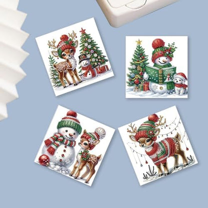 DIY Diamond Greeting Cards Set Christmas, 5D DIY Diamond Art Painting Greeting Card, DIY Christmas Card Making Kits for Family Friends Handmade Gift-#34-Snowman Deer - Image 2