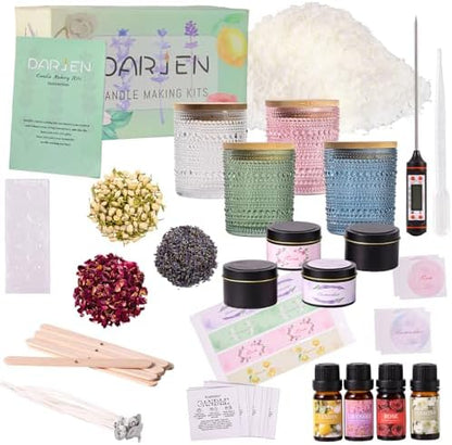 DARJEN Candle Making Kit for Adults, 8 Jars & Tins Soy Wax Scented DIY Set by DARJEN