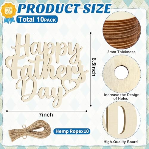 Wooden Fathers Day Crafts for Kids DAD Letter Ornaments to Paint 7 Inch, Large Size Father's Day Wooden Daddy Cutout DIY Blank Unfinished Wood Father's Gifts Ornament for Crafts Hanging Decorations - Image 2