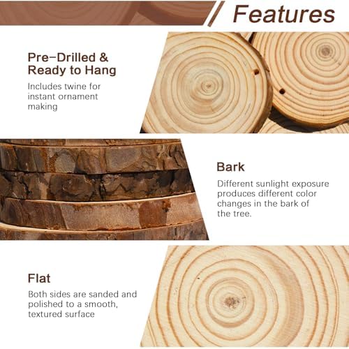 Collabell Christmas Ornament Craft Kit - 20Pcs Natural Round Wood Slices with Painting Supplies for Family, Make Your Own Wood Xmas Tree Decorations, DIY Homemade Wooden Ornaments & Holiday Decor - Image 3