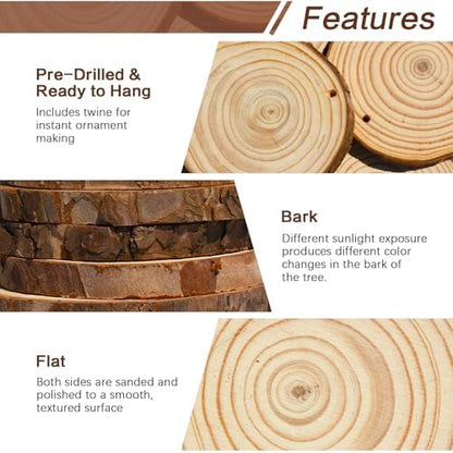 Collabell Christmas Ornament Craft Kit - 20Pcs Natural Round Wood Slices with Painting Supplies for Family, Make Your Own Wood Xmas Tree Decorations, DIY Homemade Wooden Ornaments & Holiday Decor - Image 3