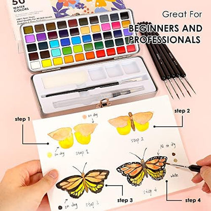 Grabie 50 Color Watercolor Paint Set with Brush Pens - Image 4