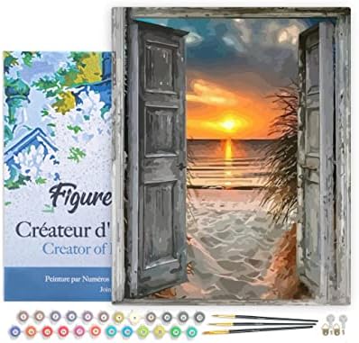 Figured'Art Paint by Numbers Kit for Adults with Frame Door to The Beach 16"x20" - Craft Art Painting DIY Kit Canvas Already Stretched on a Wooden Frame by FiguredArt