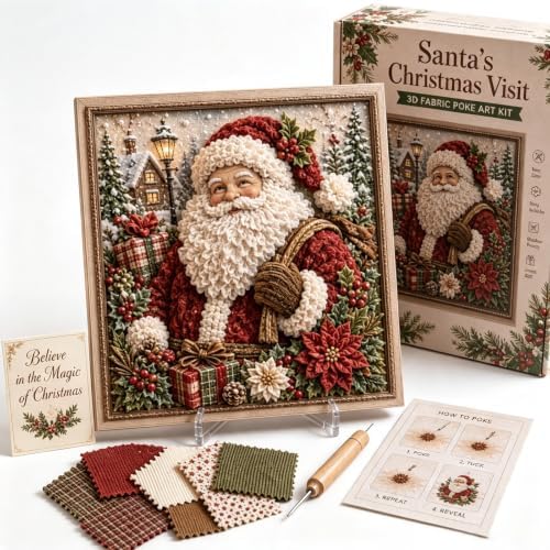 Trmonol Christmas 3D Fabric Poke Art Kit, DIY Christmas Craft Kit, Handmade Fabric Poke Art Kit for Adults and Beginners, Create Cozy Holiday Magic，Santa's Gift by Trmonol
