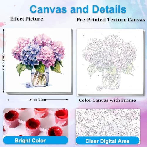 Artunion Framed Paint by Numbers Kit for Adults Beginners & Kids Ages 8-12,Hydrangea Flower Paint by Number with Frame,Floral Paint by Numbers Kit on Canvas 10 * 10 Inch Without Easel - Image 3