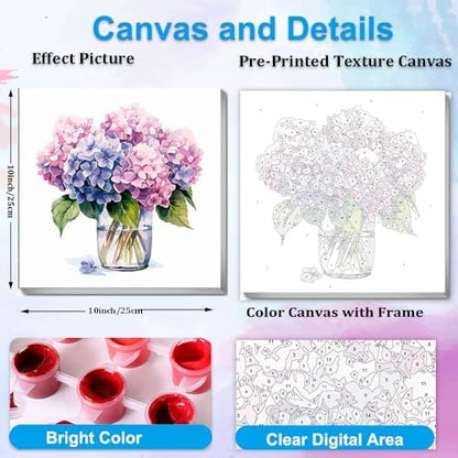 Artunion Framed Paint by Numbers Kit for Adults Beginners & Kids Ages 8-12,Hydrangea Flower Paint by Number with Frame,Floral Paint by Numbers Kit on Canvas 10 * 10 Inch Without Easel - Image 3