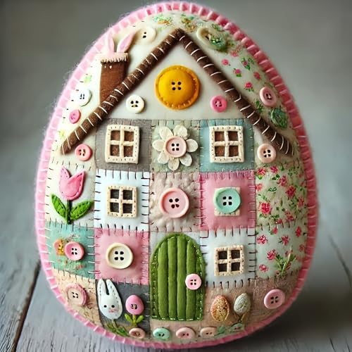 liqiaofang Patchwork Felt Egg House DIY Bunny House Craft Kit with DIY Material Package for Beginners Kids Adults, Easter Chick Eggs Ornaments Home Easter Party Decoration Supplies (5PCS) - Image 2