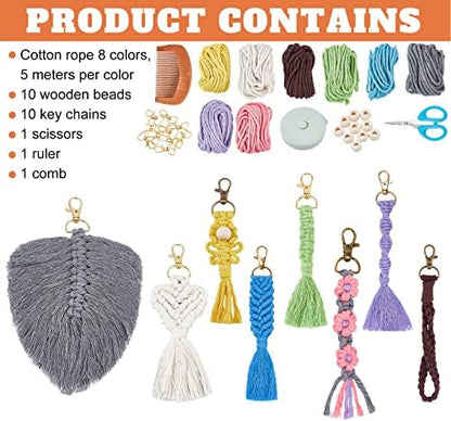 INFUNLY 8 Set Macrame Keychain DIY Kits Mini Boho Keychains Bag Charms Macrame Keychain Bracelet with Tassels for Car Key Purse Phone Instruction Included - Image 3