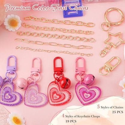 Ecoofor 458 Pcs Keychain Making Kit — Includes 19 Keychain Clips, 25 Extender Chains, 80 Charms, Beading Accessories, Jewelry Pliers — DIY Bag Charms & Jewelry Craft Kit Supplies - Image 2