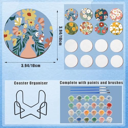 Reallnaive 8 Pcs Flower Paint by Numbers Kit for Adults Floral Coasters - Image 4