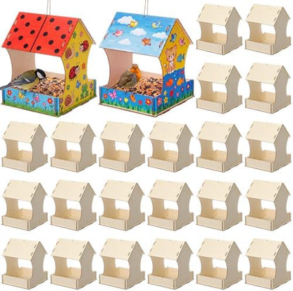 DoubleFill 24 Pack Wooden Bird Feeder Kits, DIY Bird House Kits, Build and Paint Craft for Adults, Unfinished Birdhouse Wood Craft for Educational Fun Art Outdoor Activities Gift by DoubleFill