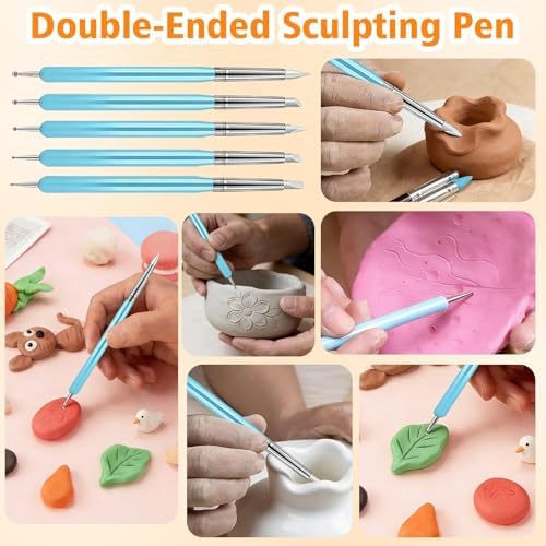 17PCS Silicone Clay Sculpting Tools, Dual-Ended Dotting Tools Set with 1.7 FL OZ Air Dry Clay Glaze for Pottery, Ceramic Modeling, Rock Painting, Art Blending - Ideal for Adults & Kids DIY Crafts - Image 5