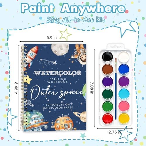 Space Theme Watercolor Workbook,Water Coloring Book with Designs on Premium Paper,12 Beginner Friendly Sketched Illustrations,Perfect for Gifting to Spark Creativity & Joy for Adults - Image 2