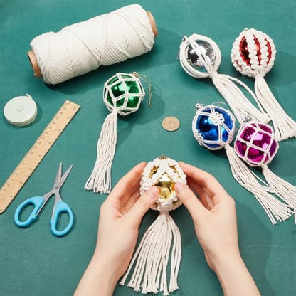 FREEBLOSS 6 Set DIY Macrame Christmas Ball Macrame Christmas Ornaments Macramé Kits for Adults Beginners Macramé Supplies for Christmas DIY Crafts Cotton Cord Hanging Ornaments - Image 6