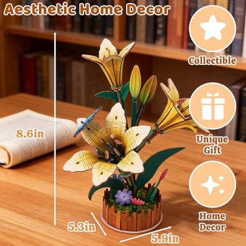 Evankin 3D Wooden Lily Puzzle Kit, DIY Bouquet Model - Image 4
