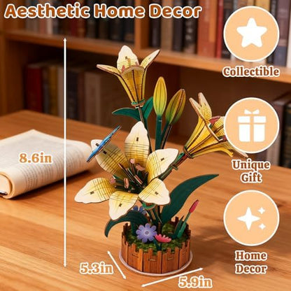 Evankin 3D Wooden Lily Puzzle Kit, DIY Bouquet Model - Image 4