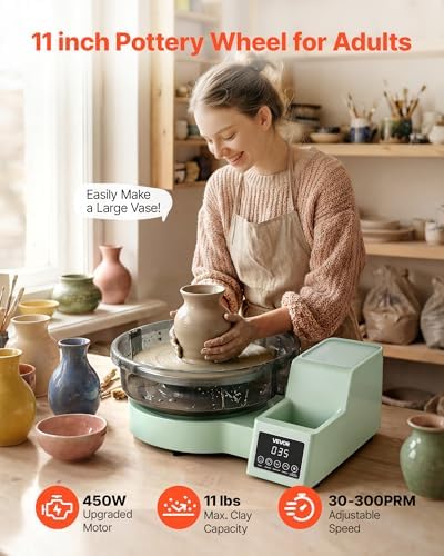 VEVOR Pottery Wheel for Adults, 11" Aluminum Turntable, 450W Electric Table Top Pottery Wheel with Foot Pedal, 30-300 RPM Adjustable Speed, Detachable Basin, for Beginners, DIY Clay Art Craft, Green - Image 2