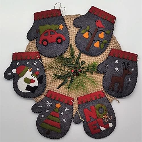 Charcoal Mittens | Felt Applique Christmas Ornament Kit | 6 DIY Christmas Ornament Mittens | 4" x 4.5" by Unknown
