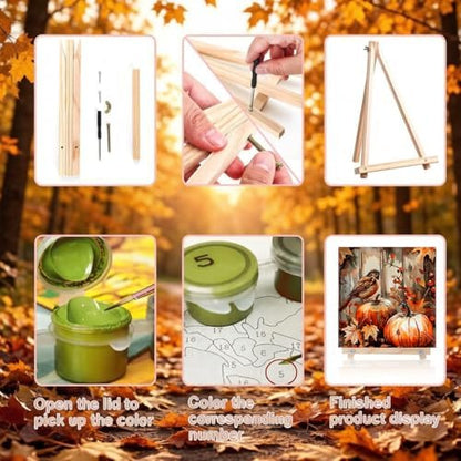 LWZAYS 6 Pack Fall Paint by Numbers Kit for Adults with Frame, Easy Autumn Paint by Number for Adults Beginner with Wooden Easel, DIY Painting by Numbers Canvas Framed for Home Decor 8 x 8 Inch - Image 5