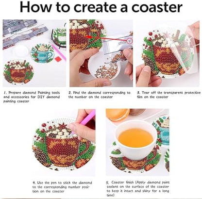8 Pcs Christmas Coffee Diamond Painting Coasters Kits with Holder, DIY Christmas Diamond Art Coaster Kits for Adults, Paint with Diamonds Coasters Craft Supplies for Holiday Home Decor - Image 7