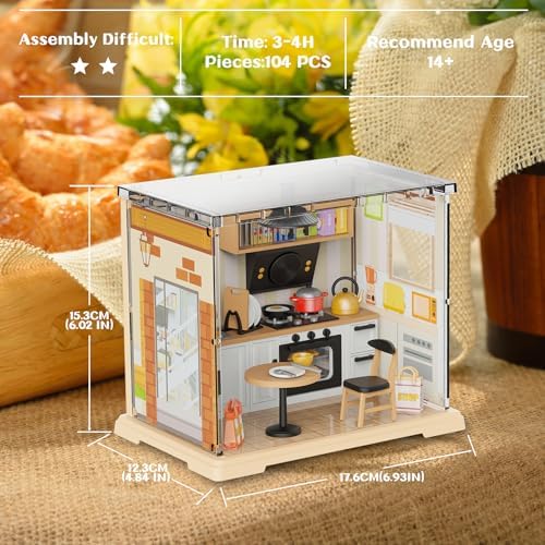 Kitchen Miniature House Kit, Mini Model Kits with Home Decor Furniture and LED, DIY Dollhouse Kit for Adults Teens to Build, Dollhouse for Mini Figures Decor, Gifts for Family, Friends - Image 4