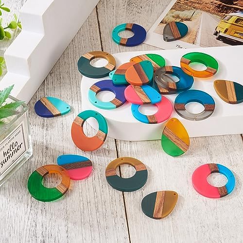 FASHEWELRY 24Pcs Mixed Color Resin Wood Earring Charms Round Wooden Earring Blanks Water Drop Boho Charms Wooden Earring Pieces for DIY Bohemian Earrings Jewelry Making - Image 7
