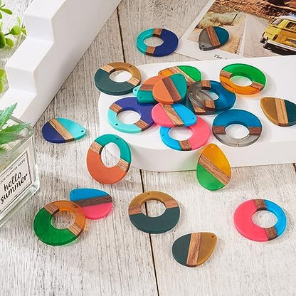 FASHEWELRY 24Pcs Mixed Color Resin Wood Earring Charms Round Wooden Earring Blanks Water Drop Boho Charms Wooden Earring Pieces for DIY Bohemian Earrings Jewelry Making - Image 7